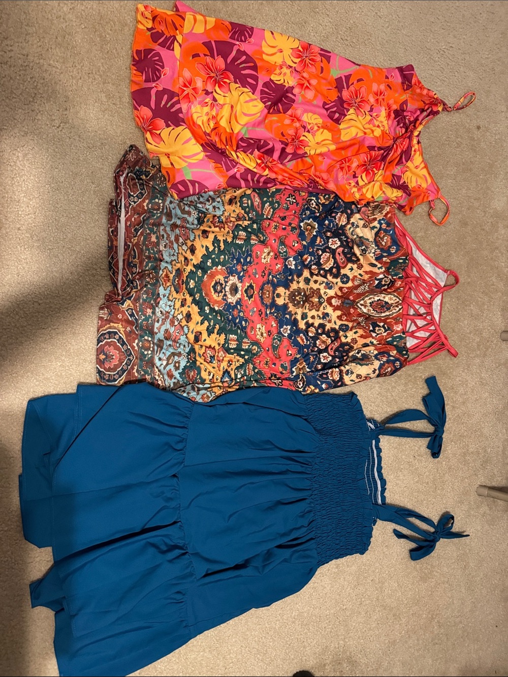 Colorful Mixed-Print Women’s dresses worn once - Blue, Multicolor & Pink-Orange